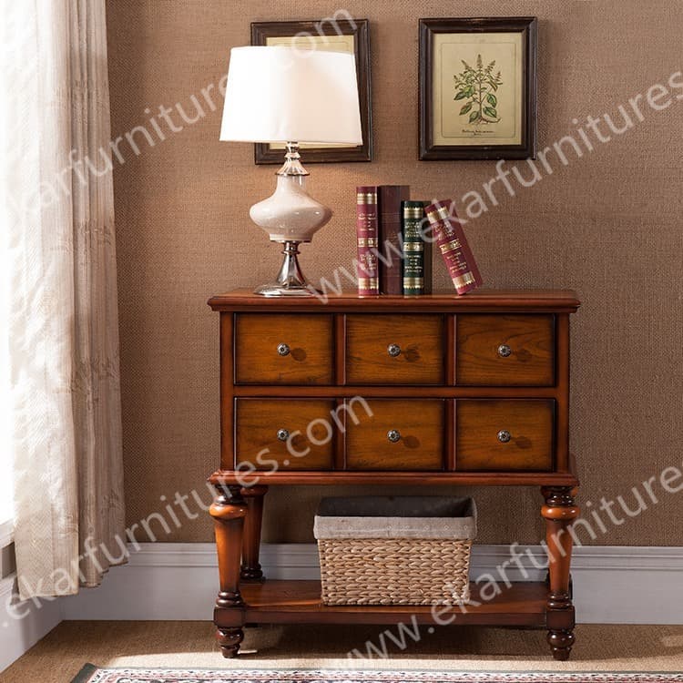 Vintage Console Table_ Console Table with Drawers in Brown